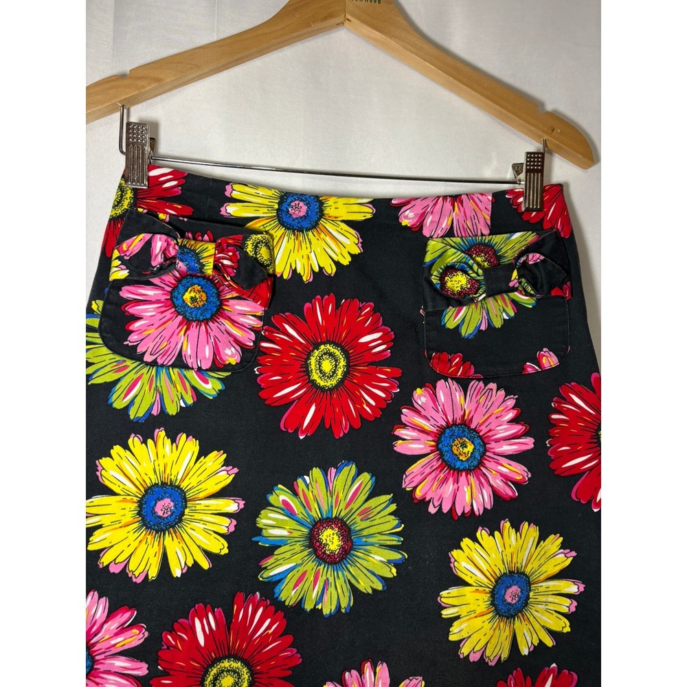 Andrea Viccaro Vintage Floral Daisy Print A-Line‎ Skirt Black Pink Yellow Size 6 - Picture 2 of 7